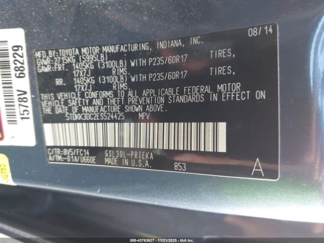2014 TOYOTA SIENNA 5TDKK3DC2ES524425 Photo 8