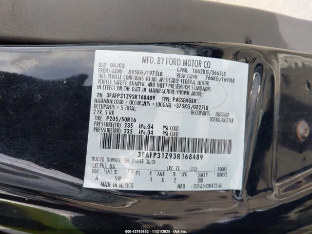 2003 FORD FOCUS 3FAFP31Z93R168489 Photo 8