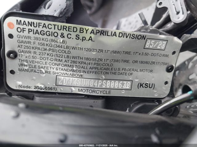 2023 APRILIA TUONO ZD4KSUM04PS000638 Photo 9