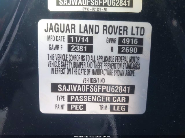 2015 JAGUAR XF SAJWA0FS6FPU62841 Photo 8