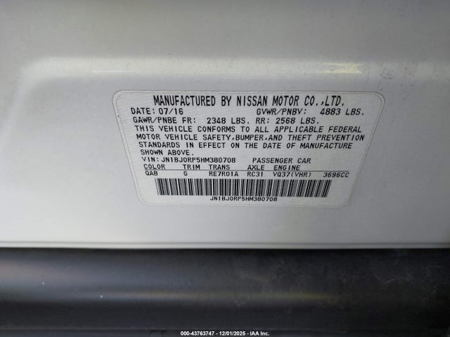 43763747 :رقم المزاد ، JN1BJ0RP5HM380708 vin ، 2017 Infiniti Qx50 مزاد بيع