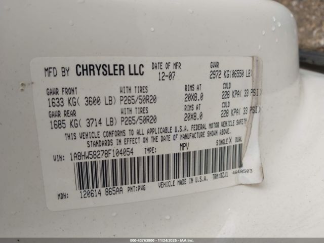 2008 CHRYSLER ASPEN 1A8HW58278F104054 Photo 8