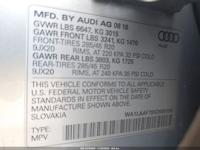 2019 AUDI Q7 WA1LAAF75KD005155 Photo 8