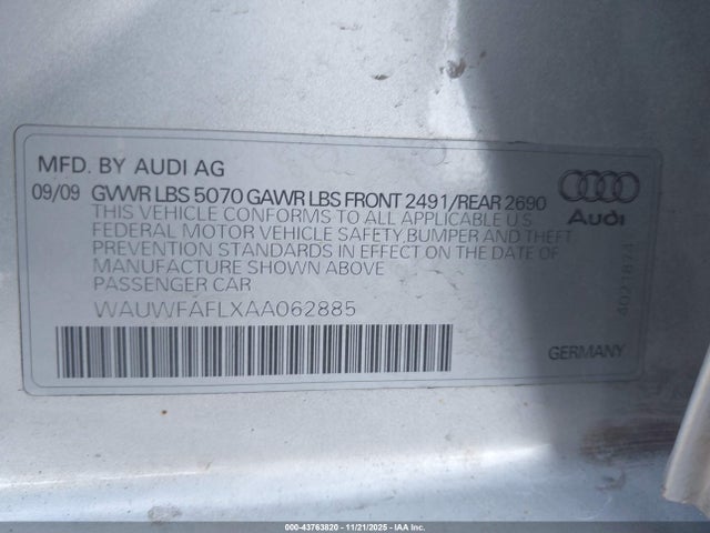 2010 AUDI A4 WAUWFAFLXAA062885 Photo 8