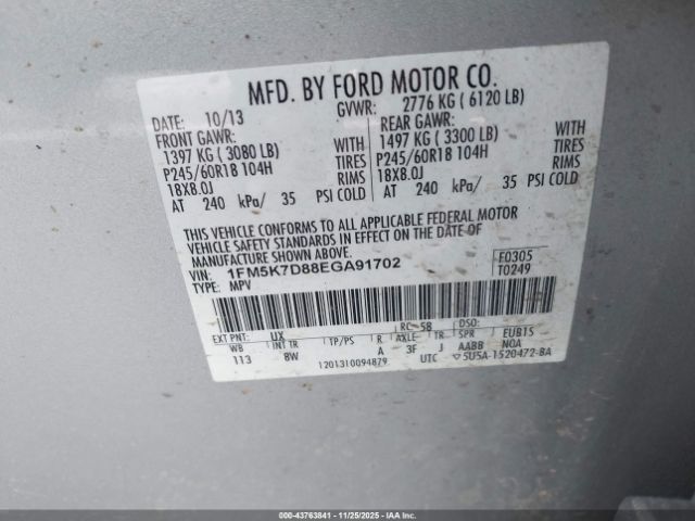 2014 FORD EXPLORER 1FM5K7D88EGA91702 Photo 8