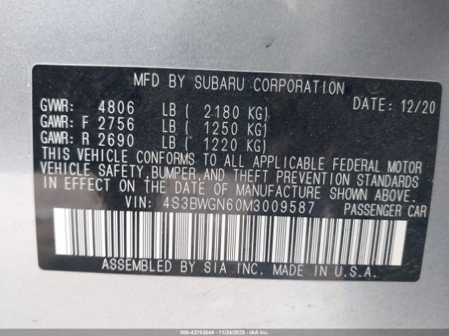 2021 SUBARU LEGACY 4S3BWGN60M3009587 Photo 8