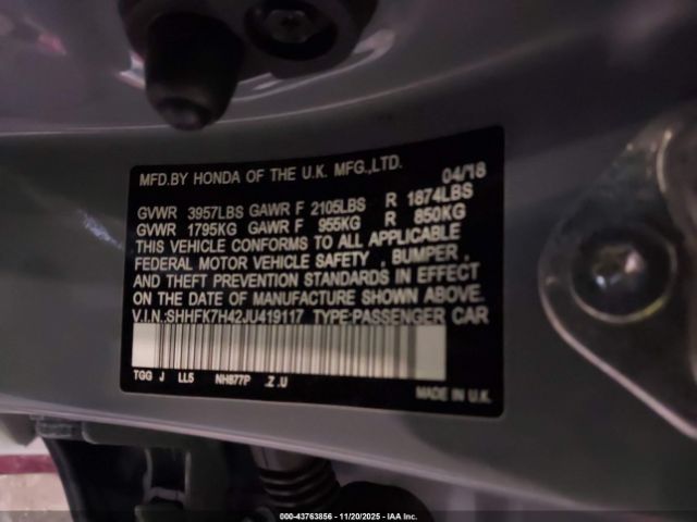 2018 HONDA CIVIC SHHFK7H42JU419117 Photo 8