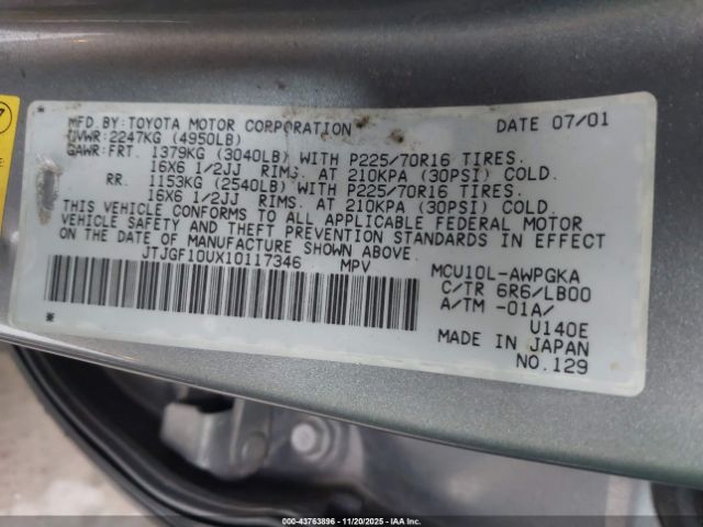 2001 LEXUS RX 300 JTJGF10UX10117346 Photo 8