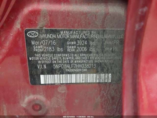 5NPD84LF7HH038213 Hyundai ELANTRA SE