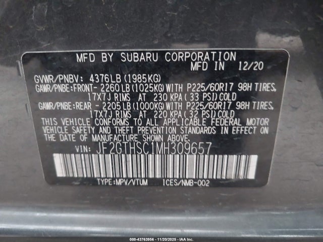 Subaru Crosstrek Sport 2021 JF2GTHSC1MH309657 Image 9