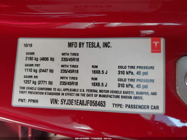 2018 TESLA MODEL 3 5YJ3E1EA8JF058463 Photo 8