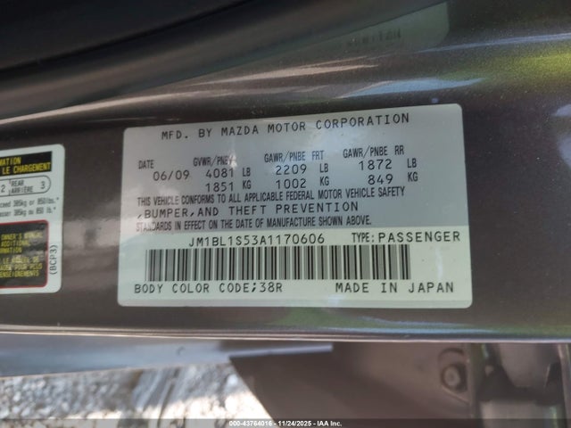 Aukcja sprzedaży 2010 Mazda Mazda3 S Sport, vin: JM1BL1S53A1170606, numer aukcji: 43764016