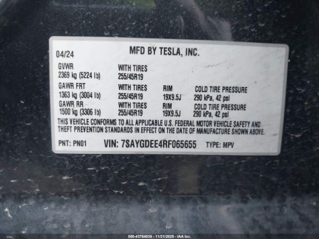 2024 TESLA MODEL Y 7SAYGDEE4RF065655 Photo 8