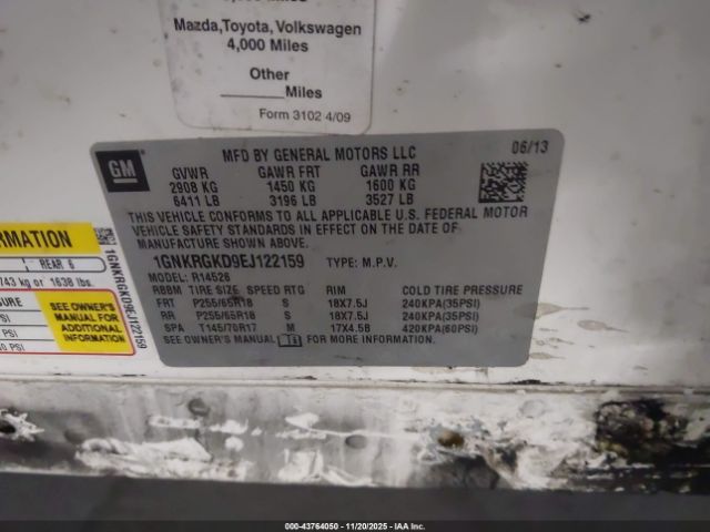 2014 CHEVROLET TRAVERSE 1GNKRGKD9EJ122159 Photo 8