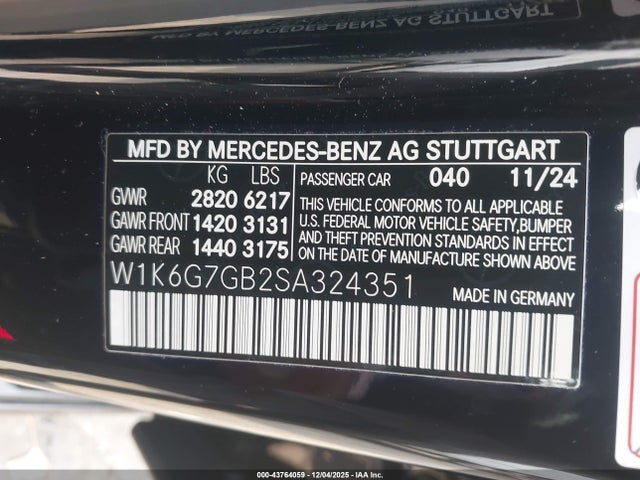 Продаж на аукціоні авто 2025 Mercedes-benz S 580 4matic, vin: W1K6G7GB2SA324351, номер лоту: 43764059
