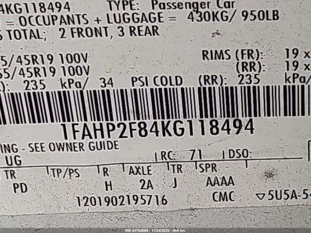 Ford Taurus Limited 2019 1FAHP2F84KG118494 Image 9