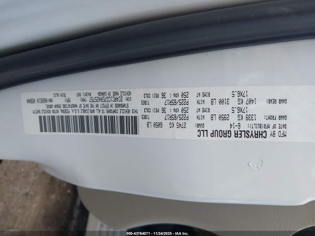 2014 Chrysler Town & Country Touring-l მანქანა იყიდება აუქციონზე, vin: 2C4RC1CG7ER425757, აუქციონის ნომერი: 43764071