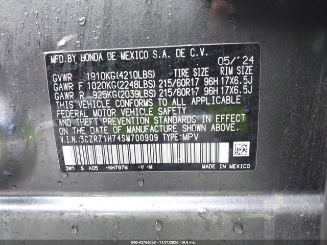3CZRZ1H74SM700909 Honda Hr-v 2wd Ex-l