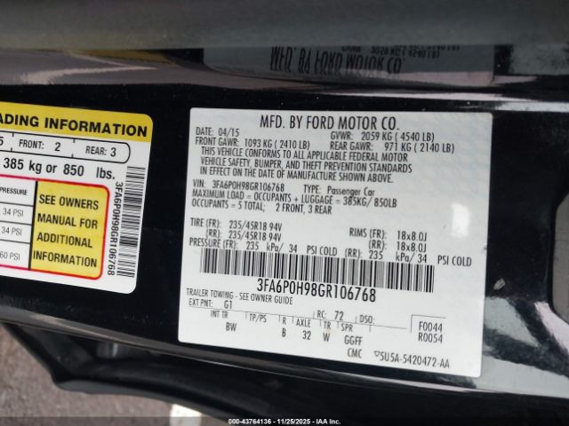 2016 FORD FUSION 3FA6P0H98GR106768 Photo 8