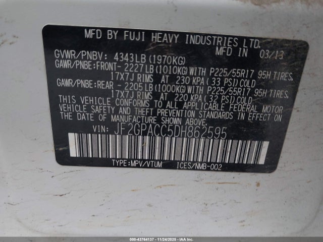 Aukcja sprzedaży 2013 Subaru Xv Crosstrek 2.0i Premium, vin: JF2GPACC5DH862595, numer aukcji: 43764137