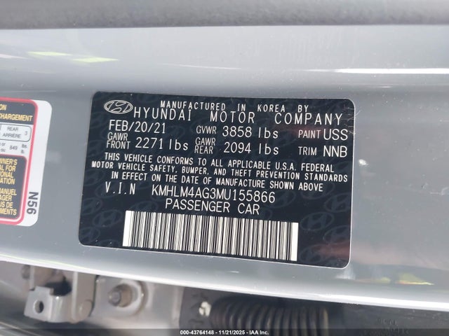 KMHLM4AG3MU155866 Hyundai ELANTRA SEL