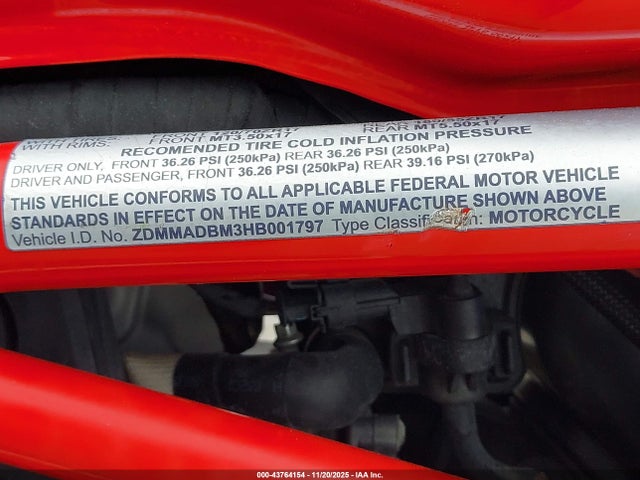 ZDMMADBM3HB001797 Ducati Monster 797