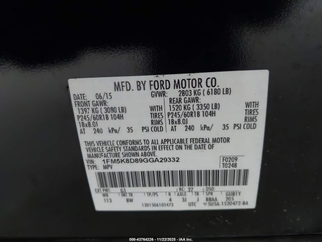 2016 FORD EXPLORER 1FM5K8D89GGA29332 Photo 8