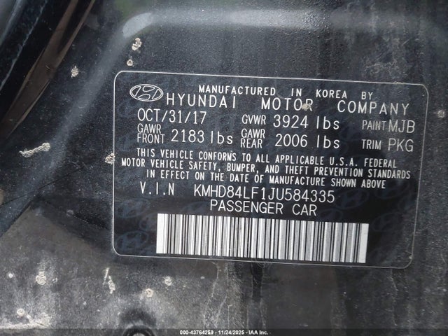 KMHD84LF1JU584335 Hyundai Elantra Value Edition
