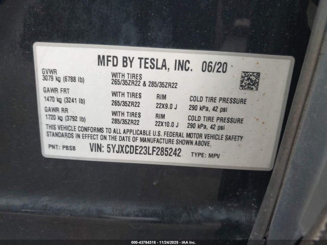 5YJXCDE23LF285242 Tesla Model X Long Range Dual Motor All-wheel Drive/long Range Plus Dual Motor All-wheel Drive