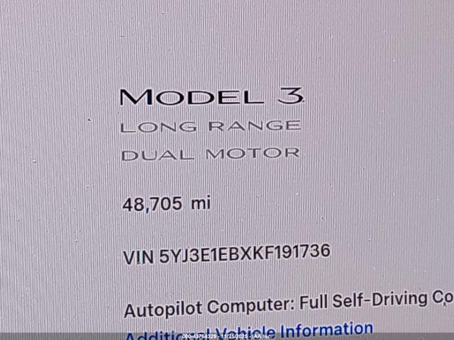 43764329 :رقم المزاد ، 5YJ3E1EBXKF191736 vin ، 2019 Tesla Model 3 Long Range/performance مزاد بيع