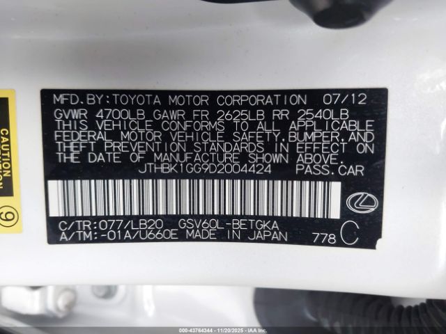 2013 LEXUS ES 350 JTHBK1GG9D2004424 Photo 8