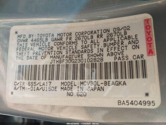 2003 LEXUS ES 300 JTHBF30G230102828 Photo 8