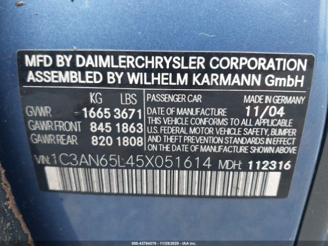 2005 CHRYSLER CROSSFIRE 1C3AN65L45X051614 Photo 8