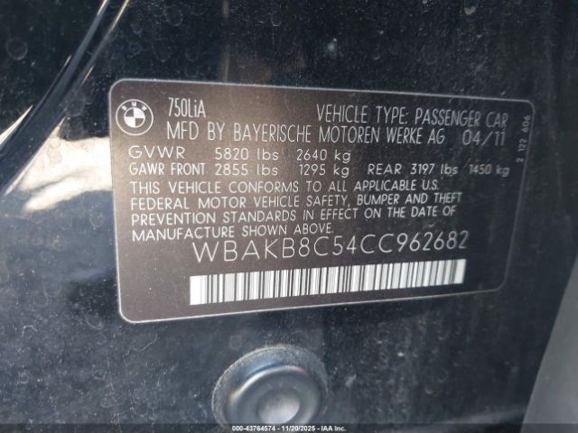 2012 BMW 750LI WBAKB8C54CC962682 Photo 8