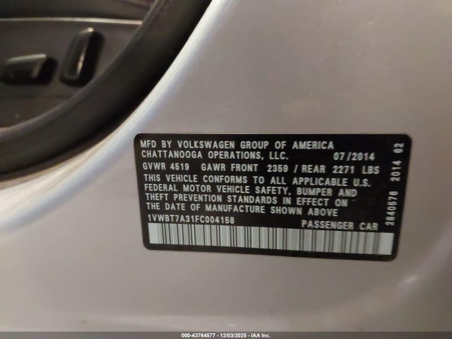 Volkswagen Passat 1.8t Se 2015 1VWBT7A31FC004158 Image 9