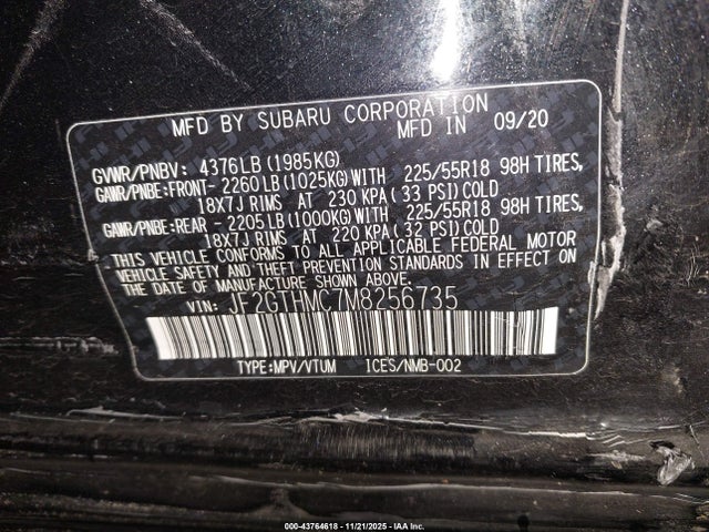 Subaru Crosstrek Limited 2021 JF2GTHMC7M8256735 Image 9