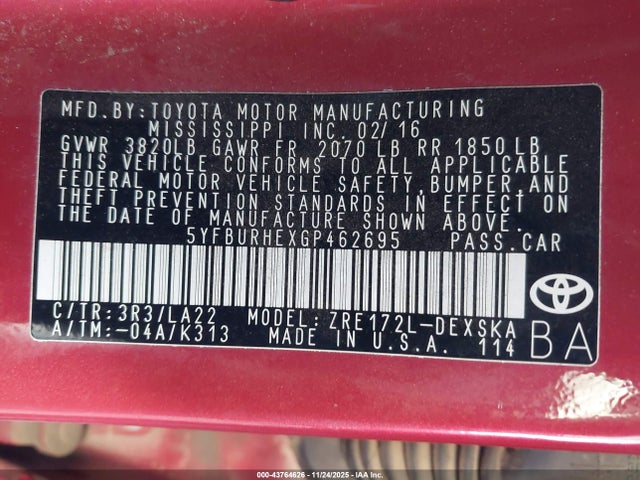 Toyota Corolla S Premium 2016 5YFBURHEXGP462695 Image 9