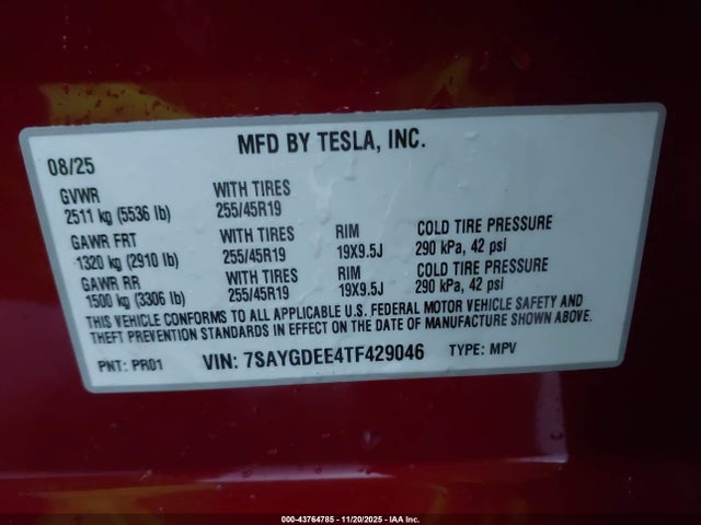 7SAYGDEE4TF429046 Tesla Model Y Long Range Dual Motor All-wheel Drive/long Range Launch Series