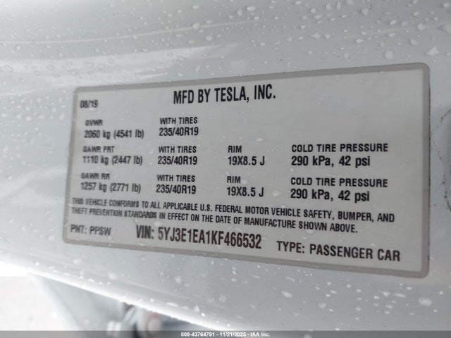 2019 TESLA MODEL 3 5YJ3E1EA1KF466532 Photo 8