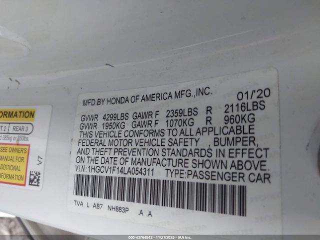 2020 HONDA ACCORD 1HGCV1F14LA054311 Photo 8