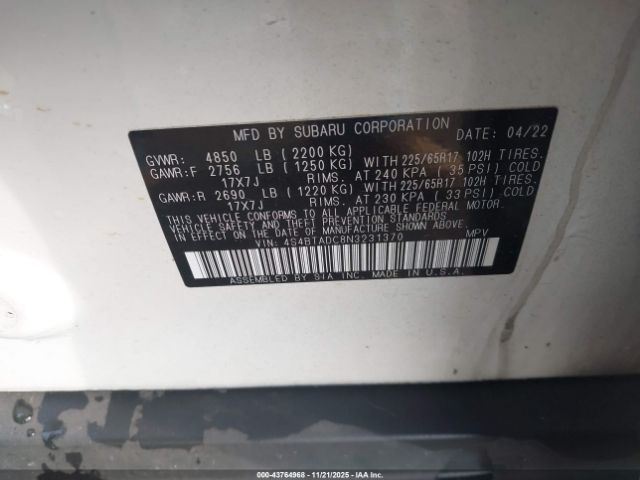2022 SUBARU OUTBACK 4S4BTADC8N3231370 Photo 8