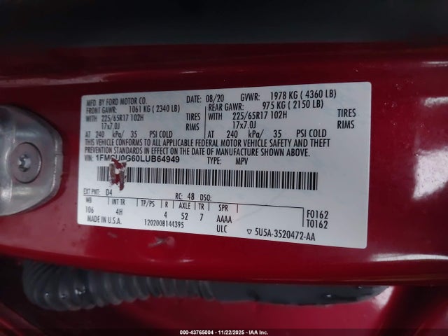 2020 FORD ESCAPE 1FMCU0G60LUB64949 Photo 8