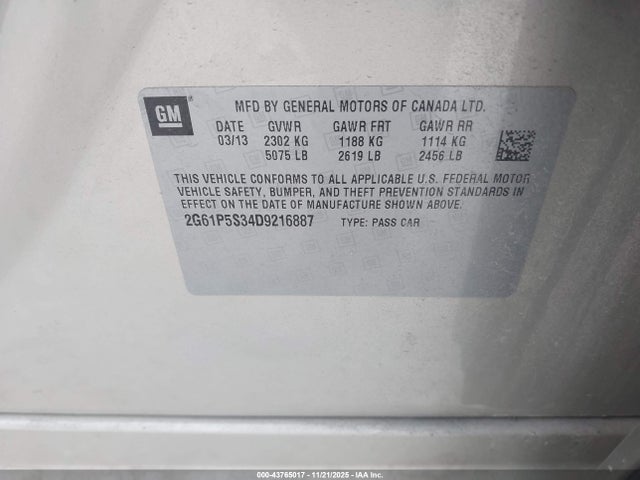 2013 CADILLAC XTS 2G61P5S34D9216887 Photo 8