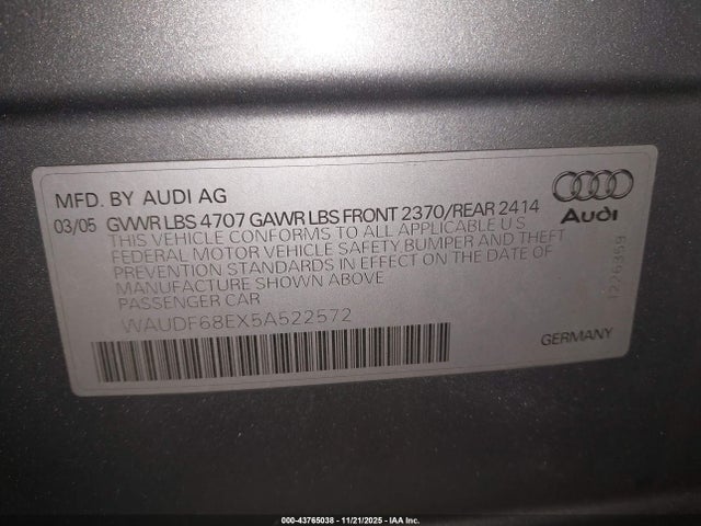 2005 AUDI A4 WAUDF68EX5A522572 Photo 8