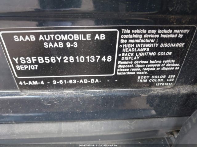 2008 SAAB 9-3 YS3FB56Y281013748 Photo 8