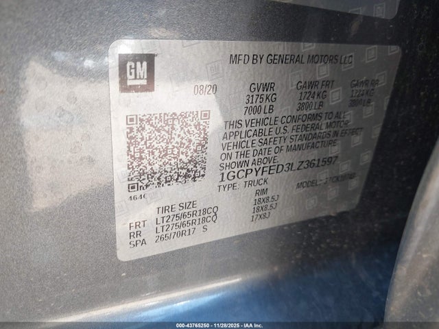 1GCPYFED3LZ361597 Chevrolet Silverado 1500 4wd Standard Bed Lt Trail Boss