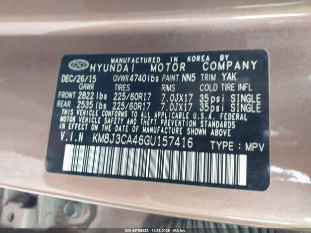 2016 HYUNDAI TUCSON KM8J3CA46GU157416 Photo 8