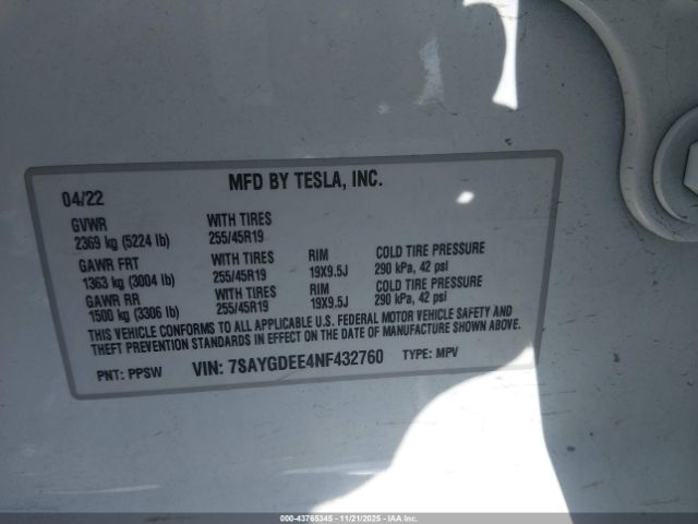 2022 TESLA MODEL Y 7SAYGDEE4NF432760 Photo 8