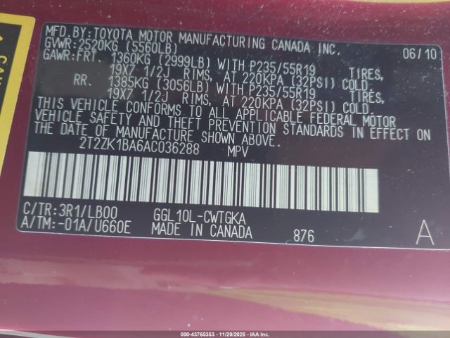 2010 LEXUS RX 350 2T2ZK1BA6AC036288 Photo 8