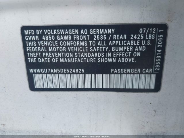 2013 VOLKSWAGEN CC WVWGU7AN5DE524825 Photo 8